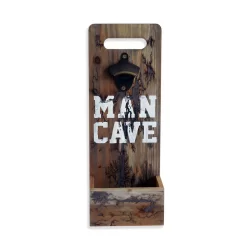 Wall Mount Wood Man Cave Beer Bottle Cap Opener And Catcher
