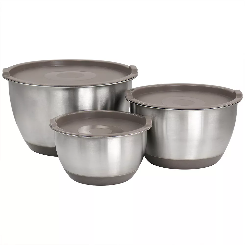 Gibson Everyday 3 Piece Stainless Steel Mixing Bowl Set With Lids In Taupe 1 Gibson Everyday 3 Piece Stainless Steel Mixing Bowl Set With Lids In Taupe