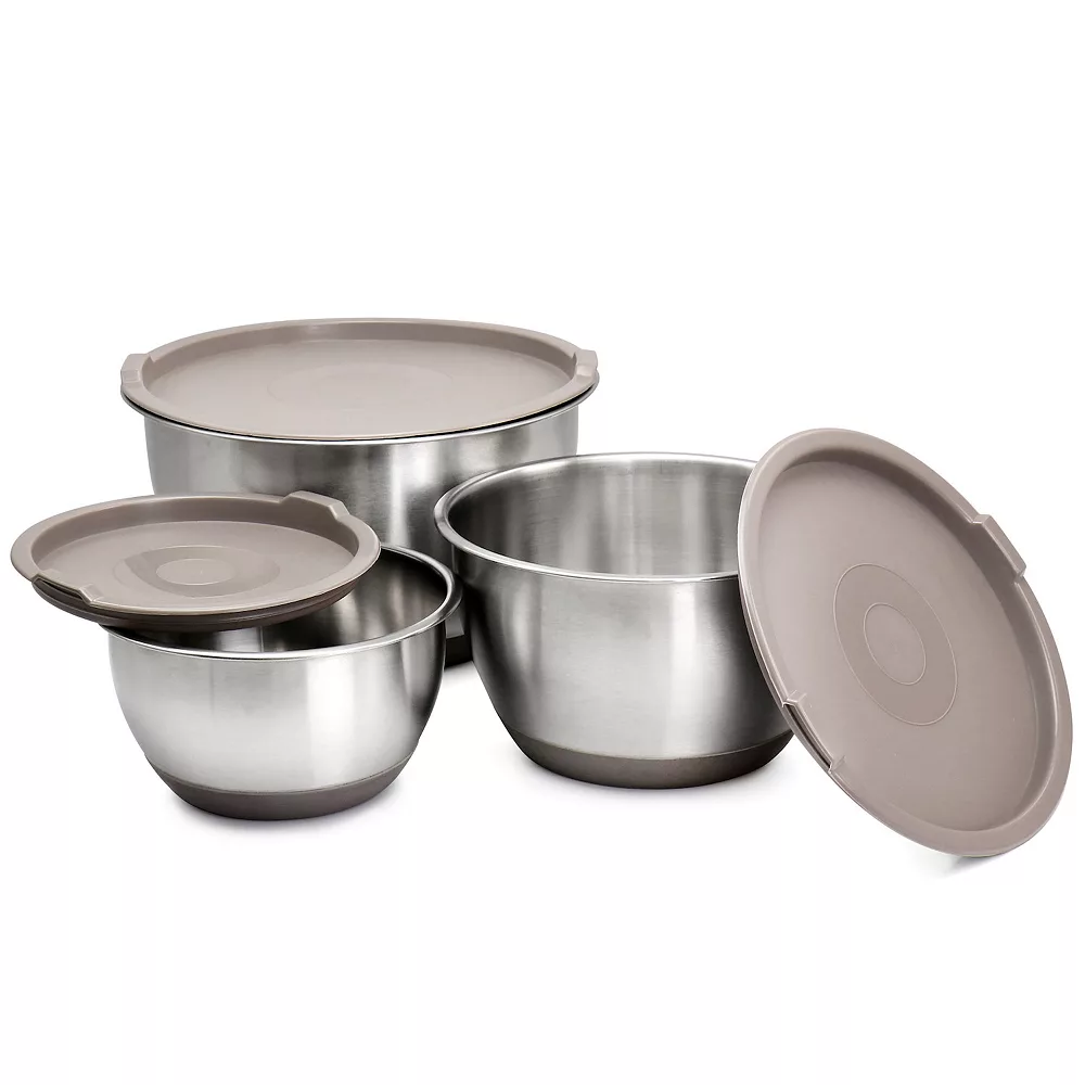 Gibson Everyday 3 Piece Stainless Steel Mixing Bowl Set With Lids In Taupe 3 Gibson Everyday 3 Piece Stainless Steel Mixing Bowl Set With Lids In Taupe - Image 3