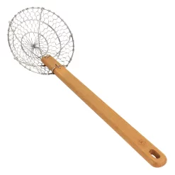 Gibson Everyday Stainless Steel Spider Strainer Kitchen Utensil With Wooden Handle