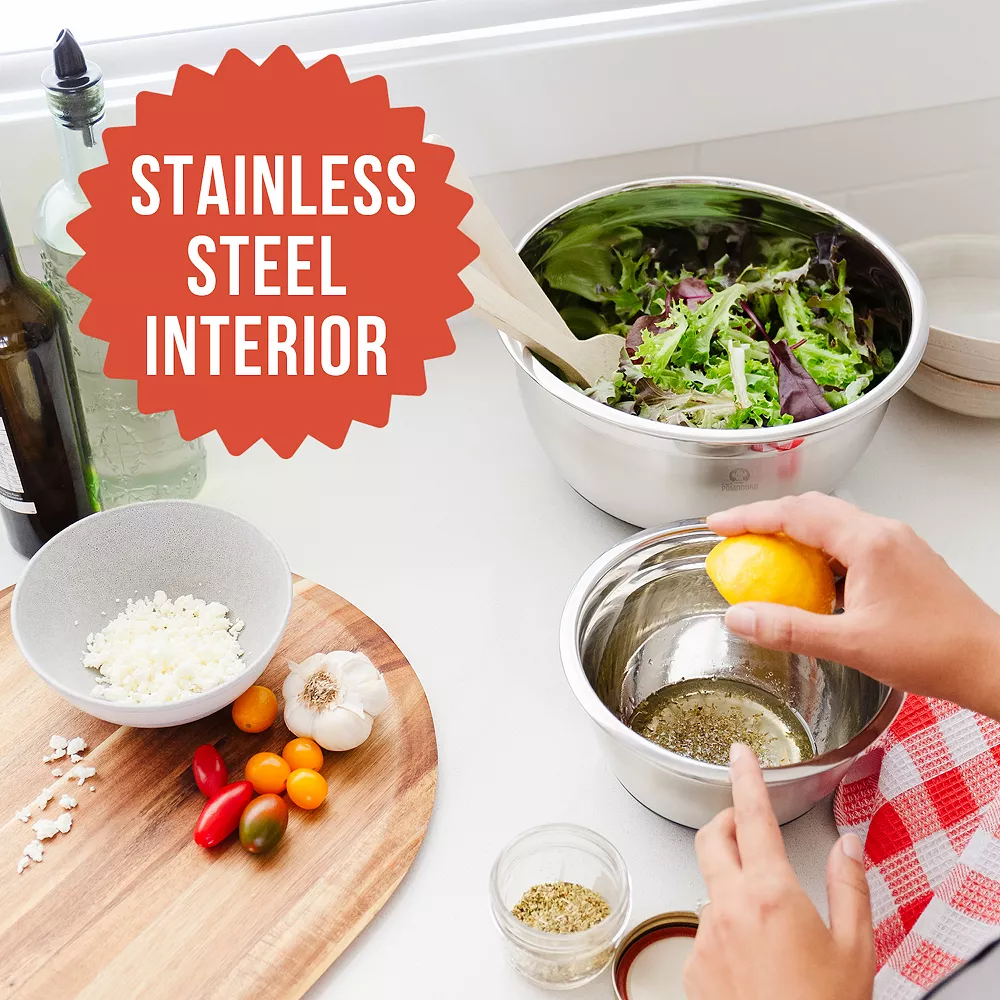 Chef Pomodoro Mixing Bowls With Lids, Stainless Steel Bowl Set, Non-Slip Silicone Base, Mixing Bowl Set - 3 Piece, Bowls For Kitchen Storage, Cooking, Baking, Prepping 2 Chef Pomodoro Mixing Bowls With Lids, Stainless Steel Bowl Set, Non-Slip Silicone Base, Mixing Bowl Set - 3 Piece, Bowls For Kitchen Storage, Cooking, Baking, Prepping - Image 2