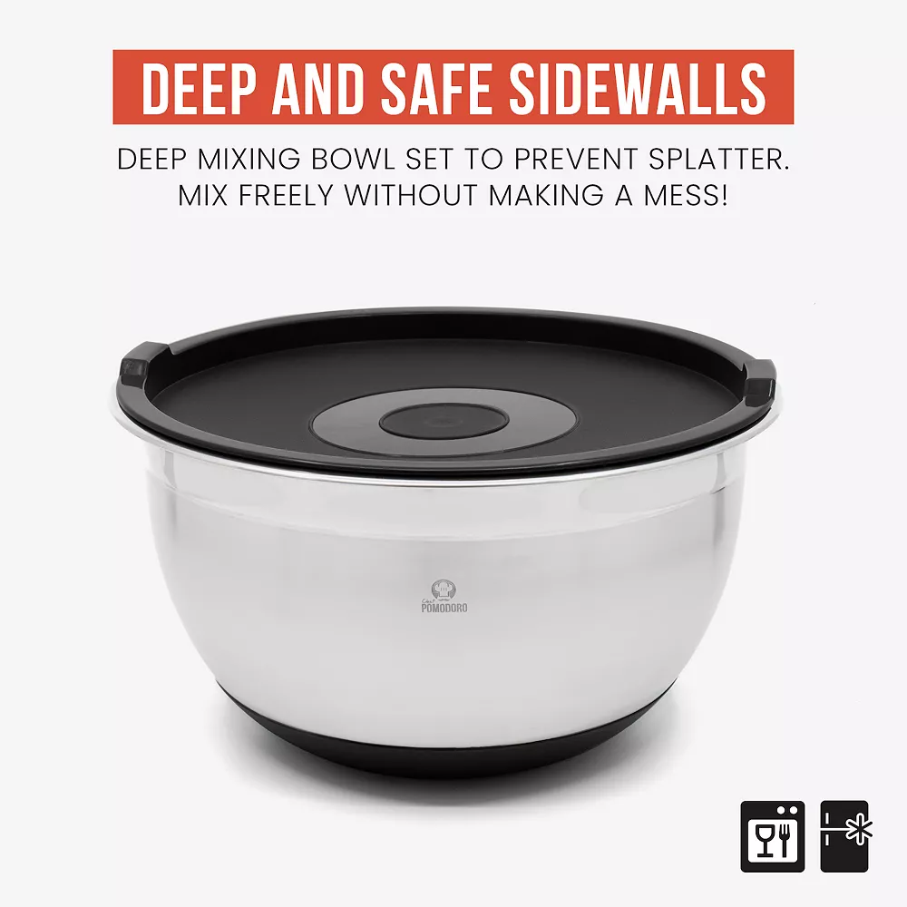 Chef Pomodoro Mixing Bowls With Lids, Stainless Steel Bowl Set, Non-Slip Silicone Base, Mixing Bowl Set - 3 Piece, Bowls For Kitchen Storage, Cooking, Baking, Prepping 3 Chef Pomodoro Mixing Bowls With Lids, Stainless Steel Bowl Set, Non-Slip Silicone Base, Mixing Bowl Set - 3 Piece, Bowls For Kitchen Storage, Cooking, Baking, Prepping - Image 3
