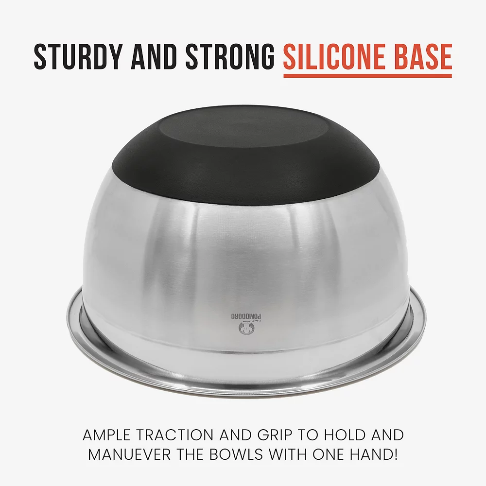 Chef Pomodoro Mixing Bowls With Lids, Stainless Steel Bowl Set, Non-Slip Silicone Base, Mixing Bowl Set - 3 Piece, Bowls For Kitchen Storage, Cooking, Baking, Prepping 4 Chef Pomodoro Mixing Bowls With Lids, Stainless Steel Bowl Set, Non-Slip Silicone Base, Mixing Bowl Set - 3 Piece, Bowls For Kitchen Storage, Cooking, Baking, Prepping - Image 4
