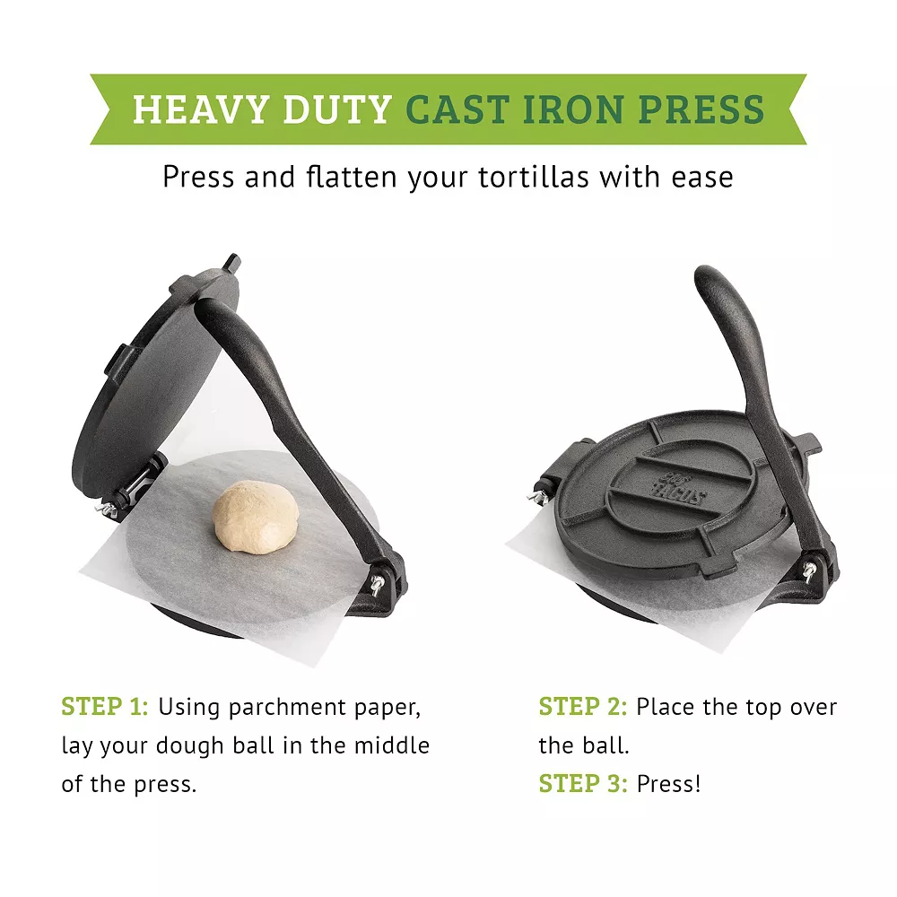 Chef Tacos Authentic Cast Iron Tortilla Press, 8-Inch, Pre-seasoned Corn Or Flour Tortilla Maker, Pataconera, Roti Dough 2 Chef Tacos Authentic Cast Iron Tortilla Press, 8-Inch, Pre-seasoned Corn Or Flour Tortilla Maker, Pataconera, Roti Dough - Image 2