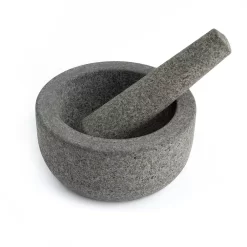 Chef Tacos Mortar And Pestle Set Granite, 6-Inch 2-Cup Capacity , Molcajete Mexicano Bowl, Guacamole Bowl, Heavy Duty Unpolished Kitchen Spices Pesto Grinder (Grey , 2 Cup)