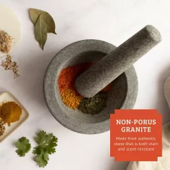 Chef Tacos Mortar And Pestle Set Granite, 6-Inch 2-Cup Capacity , Molcajete Mexicano Bowl, Guacamole Bowl, Heavy Duty Unpolished Kitchen Spices Pesto Grinder (Grey , 2 Cup) -Cooking Utensils Shop 6012920 ALT2