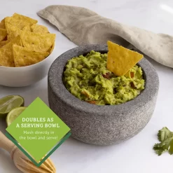Chef Tacos Mortar And Pestle Set Granite, 6-Inch 2-Cup Capacity , Molcajete Mexicano Bowl, Guacamole Bowl, Heavy Duty Unpolished Kitchen Spices Pesto Grinder (Grey , 2 Cup) -Cooking Utensils Shop 6012920 ALT3