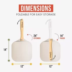 Chef Pomodoro Aluminum Metal Pizza Peel With Foldable Wood Handle For Easy Storage 12-Inch X 14-Inch, Gourmet Luxury Pizza Paddle For Baking Homemade Pizza Bread -Cooking Utensils Shop 6015921 ALT2