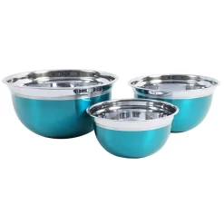 Oster Cocina Rosamond 3 Piece Stainless Steel Round Mixing Bowls In Turquoise