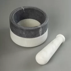 GAURI KOHLI Kismet Marble Mortar Pestle - White & Gray -Cooking Utensils Shop 6061503 ALT2