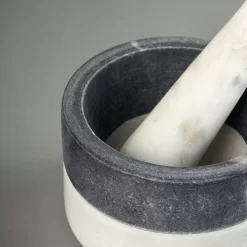 GAURI KOHLI Kismet Marble Mortar Pestle - White & Gray -Cooking Utensils Shop 6061503 ALT3