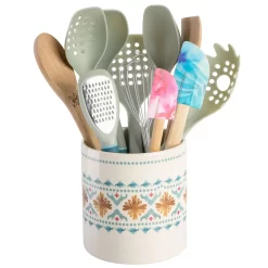 Spice By Tia Mowry Savory Saffron 12 Piece Wood And Nylon Kitchen Tool Set With Ceramic Crock