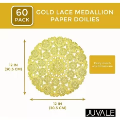 Gold Round Medallion Paper Lace Doilies (12 In, 60 Pack) -Cooking Utensils Shop 6106528 ALT3