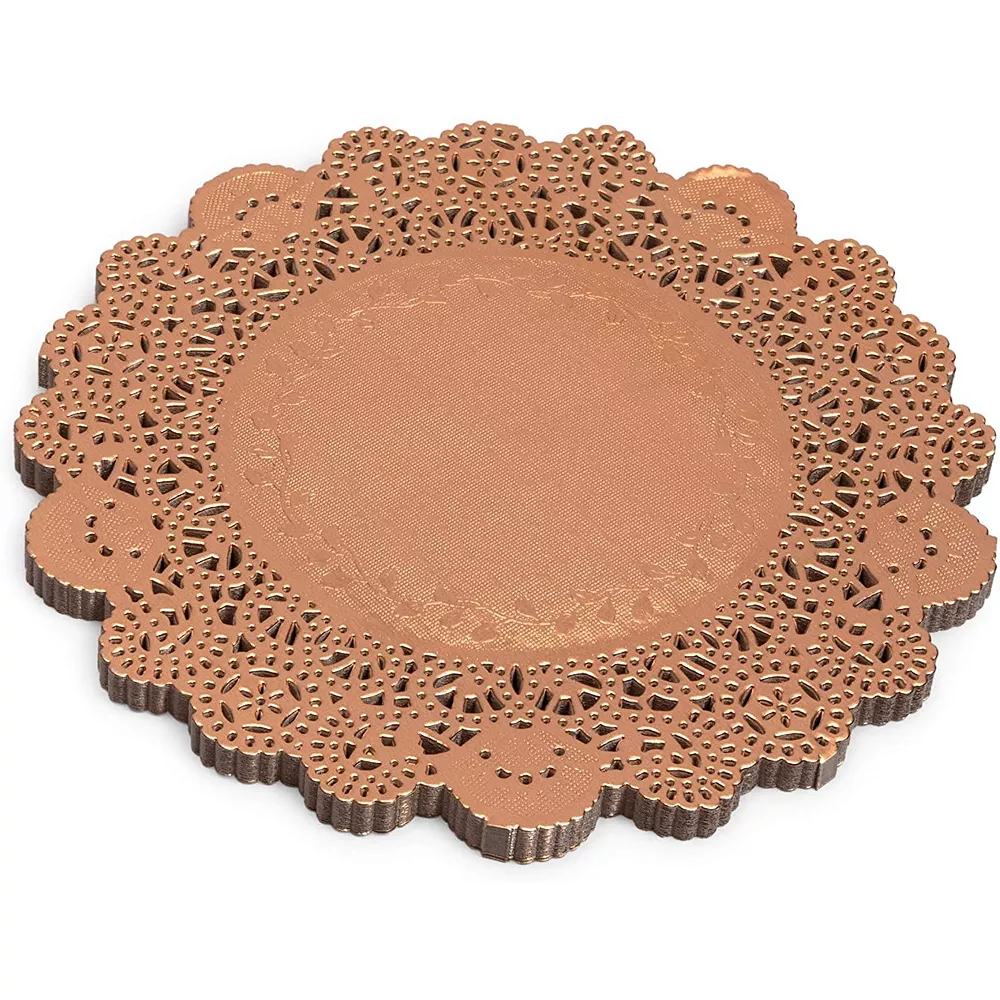Lace Paper Doilies, Rose Gold Foil Placemats (8 In, 100 Pack) 1 Lace Paper Doilies, Rose Gold Foil Placemats (8 In, 100 Pack)