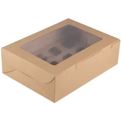 Kraft Cupcake Boxes With Clear Window And Inserts (14 X 4 X 10 In, 12 Pack)