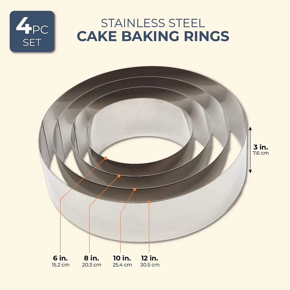 4 Pieces Stainless Steel Cake Rings For Baking, Round Cake Cutter Forms For Bakery Supplies, Pastries, Mousse (4 Sizes) 3 4 Pieces Stainless Steel Cake Rings For Baking, Round Cake Cutter Forms For Bakery Supplies, Pastries, Mousse (4 Sizes) - Image 3
