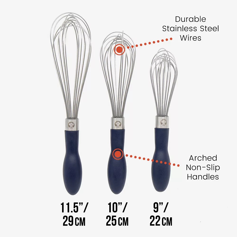 Chef Pomodoro Kitchen Whisk 3-Piece Set, Stainless Steel Wire Balloon Whisk Utensil, Baking Wisk Kitchen Cooking Tool 2 Chef Pomodoro Kitchen Whisk 3-Piece Set, Stainless Steel Wire Balloon Whisk Utensil, Baking Wisk Kitchen Cooking Tool - Image 2
