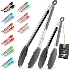 Tongs With Silicone Tips And Lock Mechanism