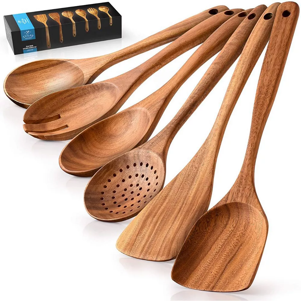 Teak Wooden Cooking Spoons (6 Pc Set) 1 Teak Wooden Cooking Spoons (6 Pc Set)