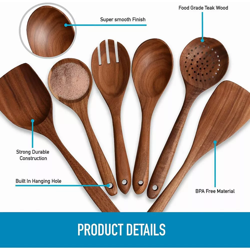 Teak Wooden Cooking Spoons (6 Pc Set) 2 Teak Wooden Cooking Spoons (6 Pc Set) - Image 2