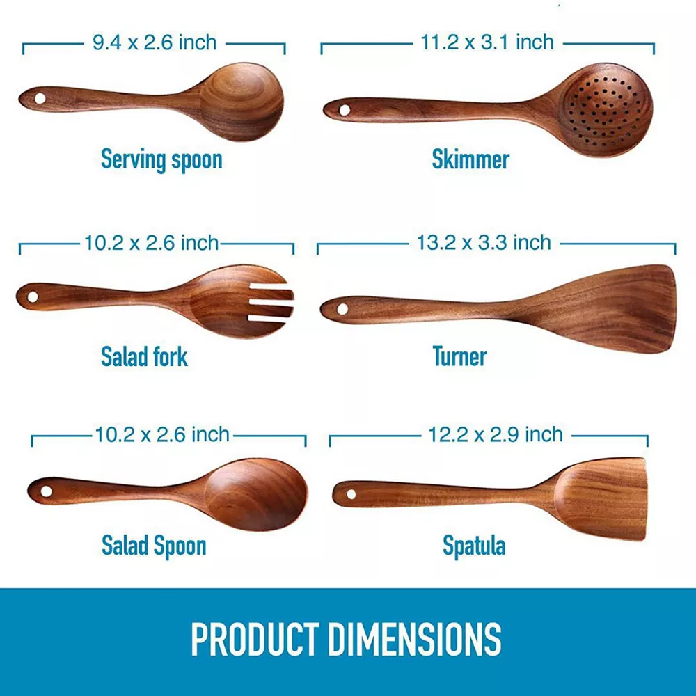 Teak Wooden Cooking Spoons (6 Pc Set) 3 Teak Wooden Cooking Spoons (6 Pc Set) - Image 3