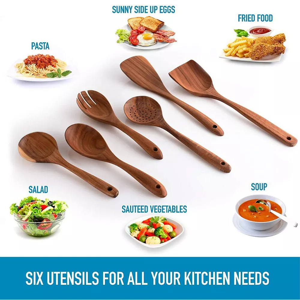 Teak Wooden Cooking Spoons (6 Pc Set) 4 Teak Wooden Cooking Spoons (6 Pc Set) - Image 4