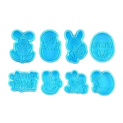 3D Biscuit Cutter - 8PCS Plastic Non-Stick Bunny Egg Cookie Stamp - Easter And Xmas Party Decor